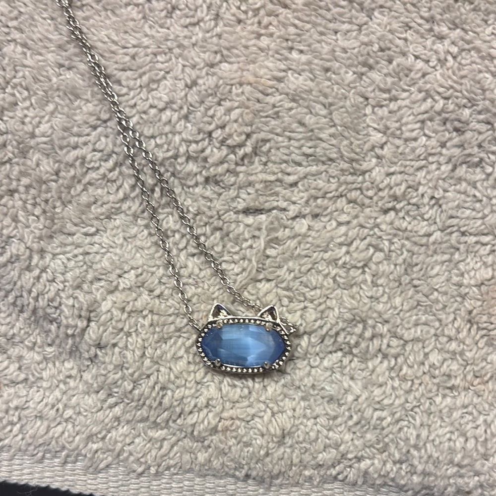 Silver and Blue Cat Pendant Necklace